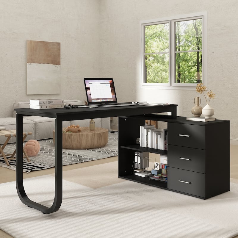 L-shaped executive desk With 3 Drawers for Home and Office