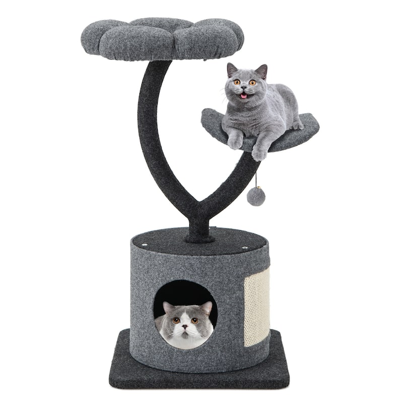 Cat Tree for Indoor Cats with Curved Metal Supporting Frame for Large & Small Cats-Grey - 17.5" x 17.5" x 35" - Grey