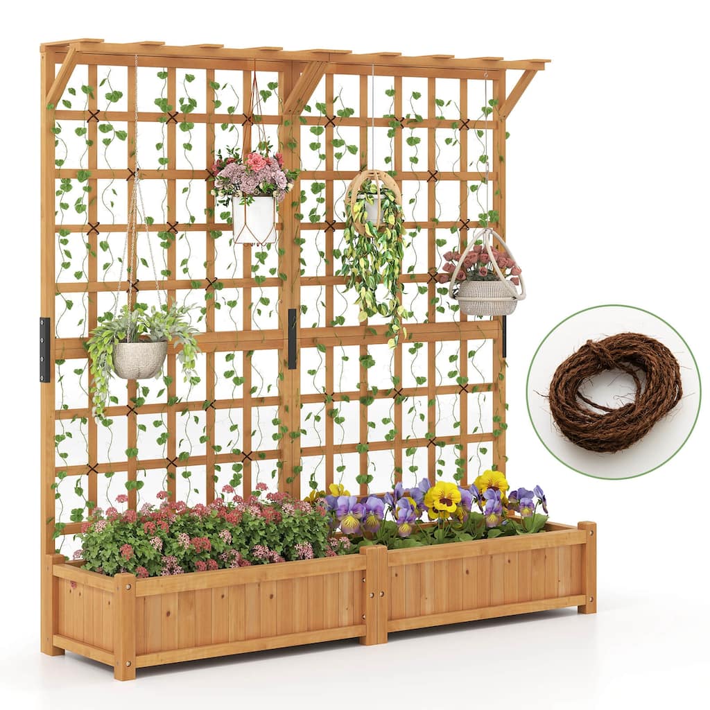 Costway 71" Large Wooden Planter Container with Trellis, Hanging Roof - See Details