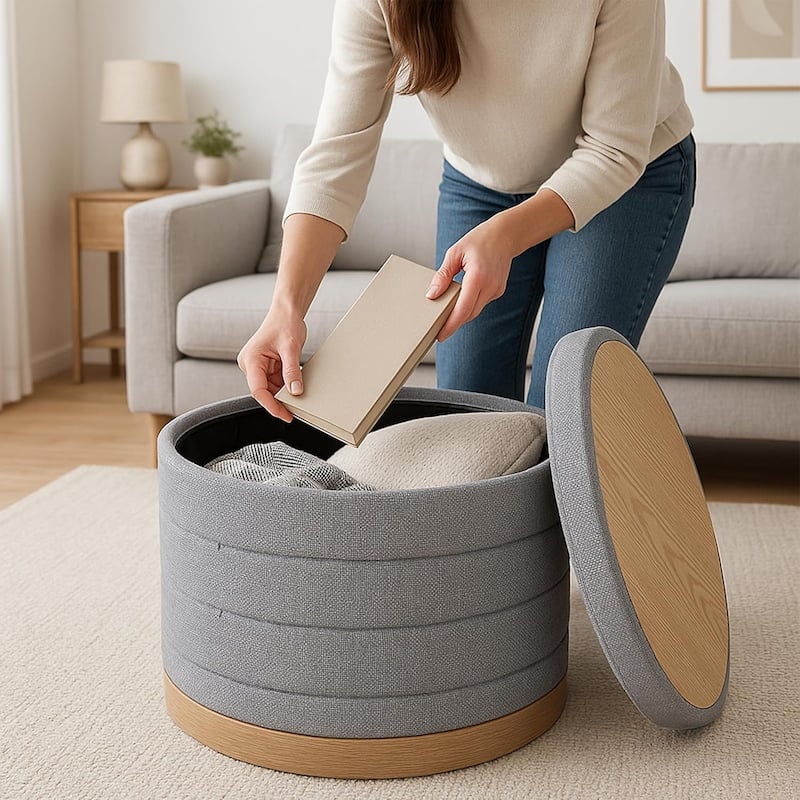 Modern Linen Storage Ottoman with Hidden Storage and Tray Top
