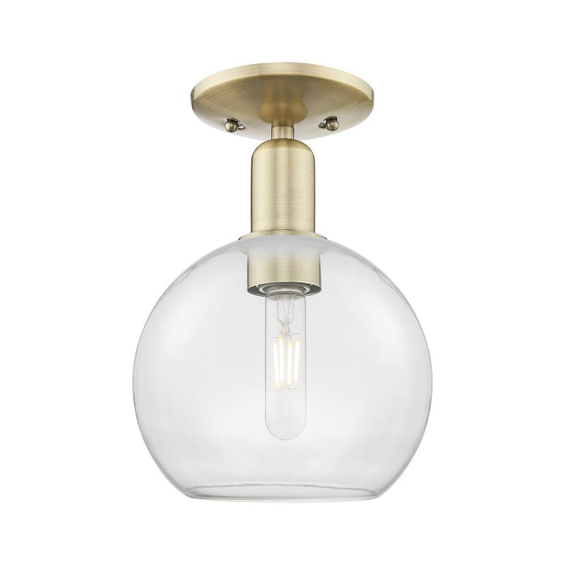 Innovations Lighting Endless Possibilities Arcadia - Athens - 1 Light 8" Semi-Flush Mount - Antique Brass/Clear