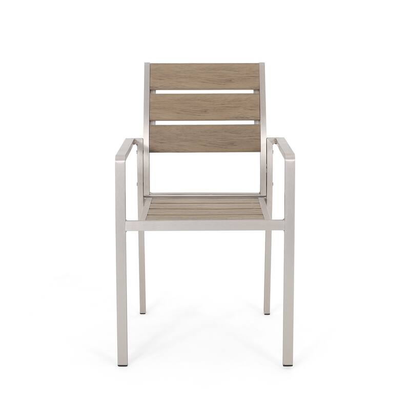 Faux Wood Dining Seat, Silver Aluminum Dining Chair Set of 2, Garden Chair Side Chair, Kitchen Furniture Dining Side Chairs