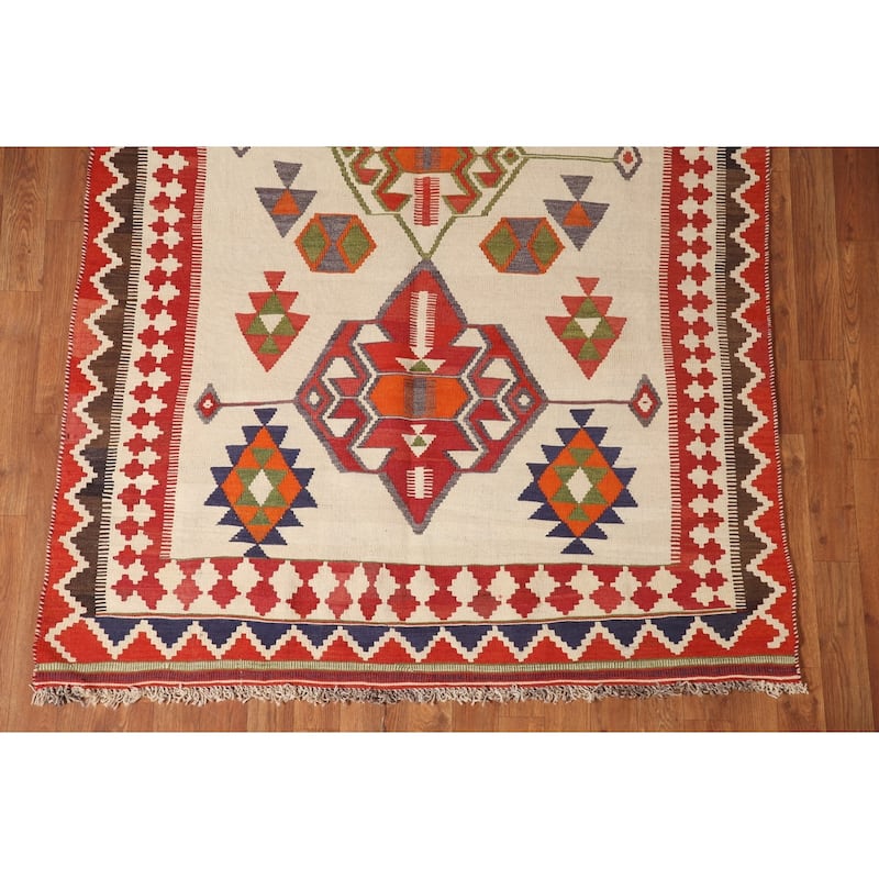 Vegetable Dye Kilim Qashqai Persian Vintage Flatweave Wool Carpet - 4'5" x 8'2"