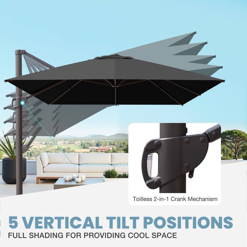 VredHom 10X13 FT Patio Outdoor Cantilever-Offset Umbrella with Base Stand