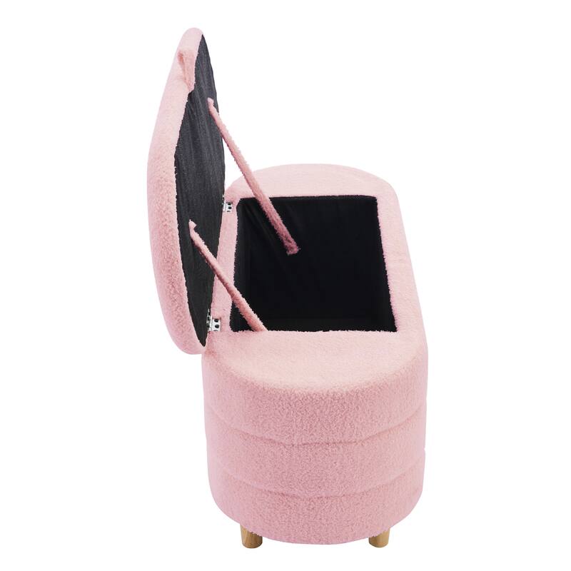 Elegant Upholstered Sherpa Fabric Storage Ottoman with Wood Legs, Storage Bench for Bedroom, Living Room