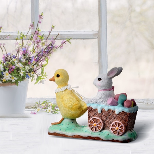 Resin Duckling Pulling Easter Cart 7.25"