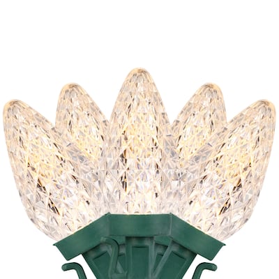 50 ct Warm White LED Faceted C9 Christmas Lights on Spool, Green Wire