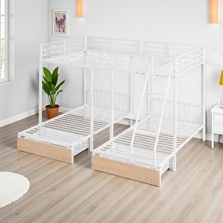 Full Over Twin & Twin Metal Triple Bunk Bed with 2 Drawers, Shelf and ...