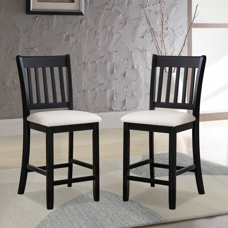 Modern Solid Wood 2 Piece Bar Dining Chair Set with Cushions, Slatted Backrest for Dining Room Kitchen Living Room Bedroom