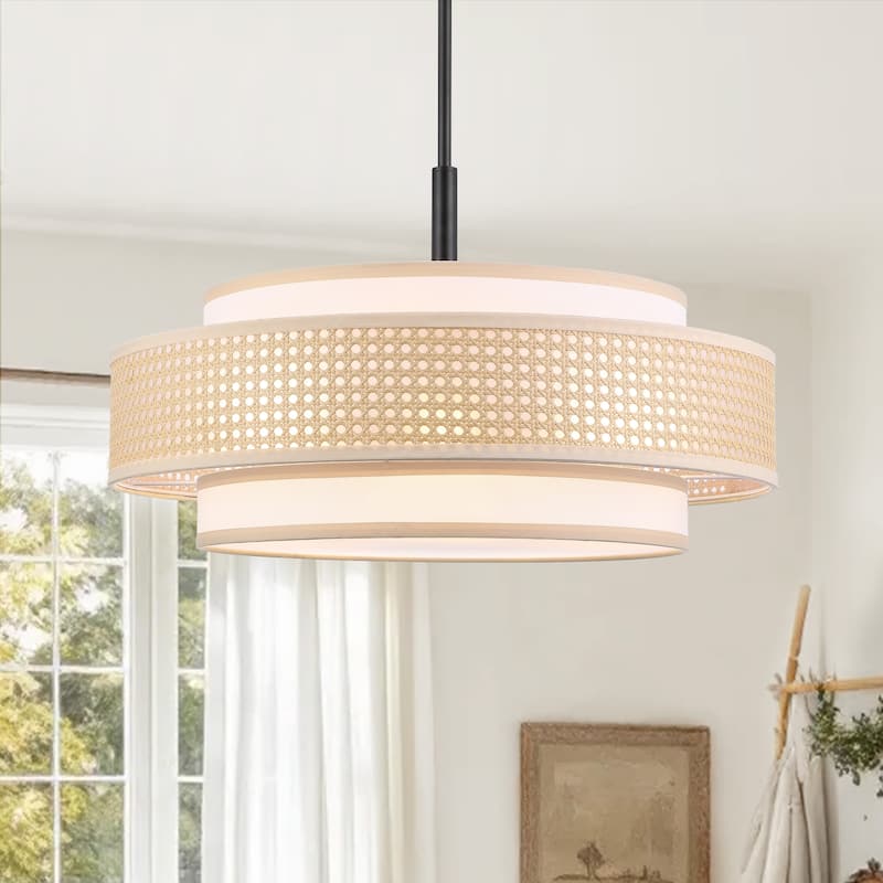 GetLedel 5-Light Tiered Drum Chandelier with Hand-woven Rattan Shade - 24"