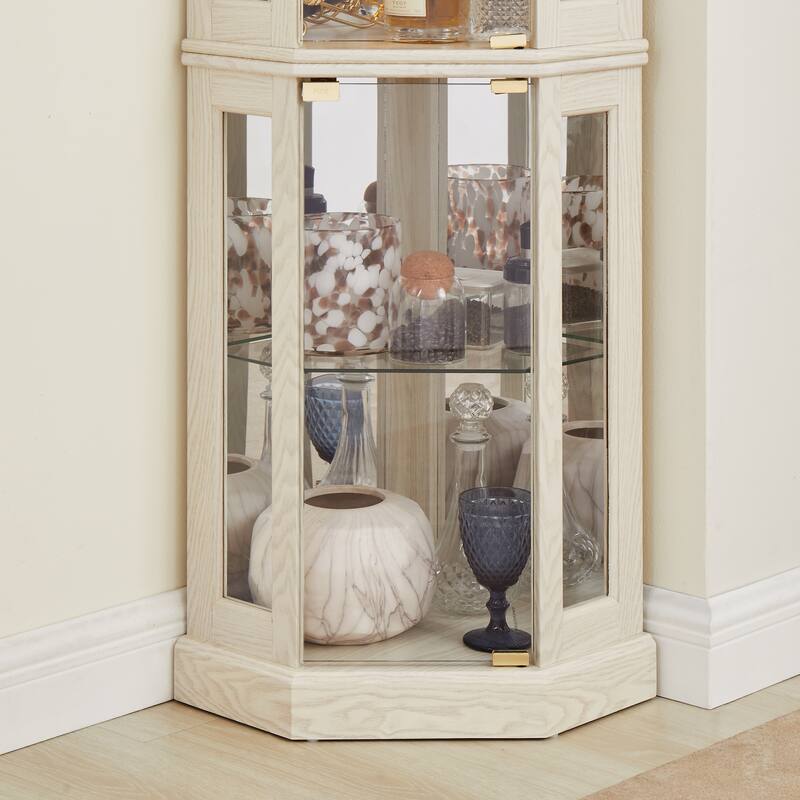 Corner Display Cabinet, Antique Collection with Glass Door, Shelves & Light