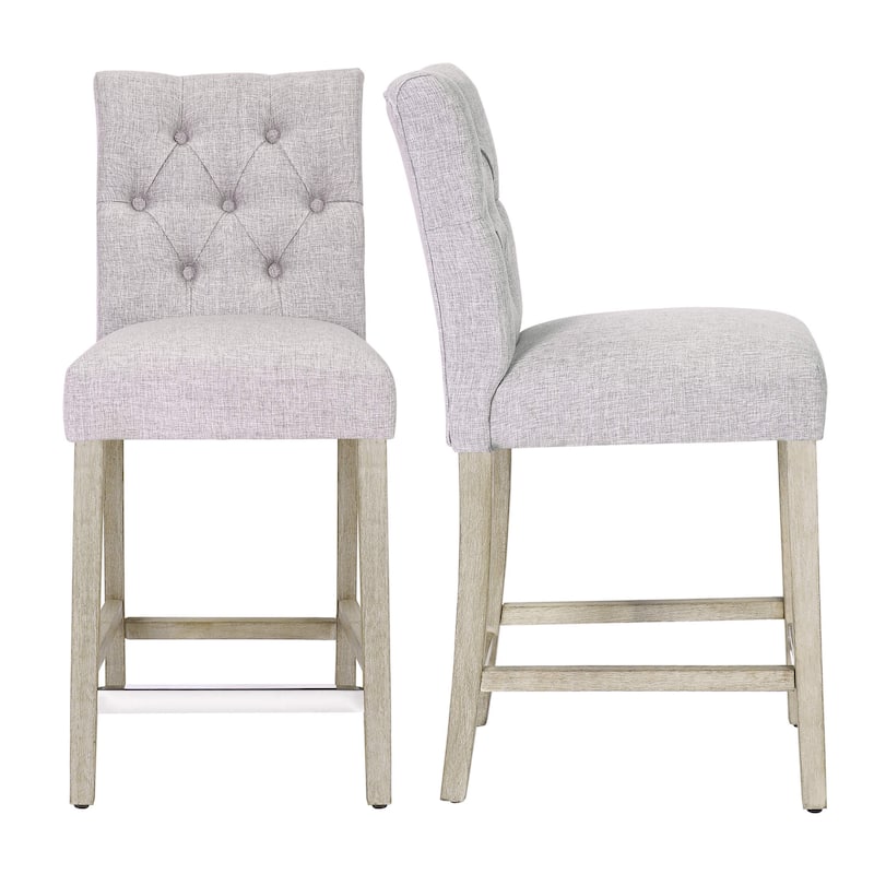 Carter 24" Classic Button Tufted Counter Stool Gray Finish (Set of 2)