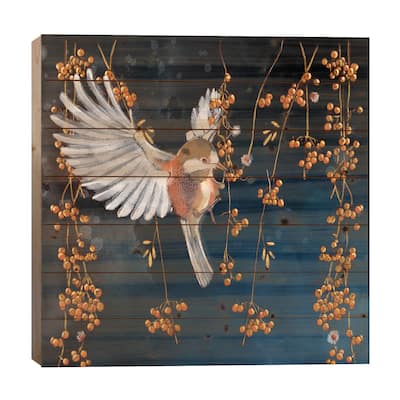 Bird in the Berries Print On Wood by Thomas Little - Multi-Color