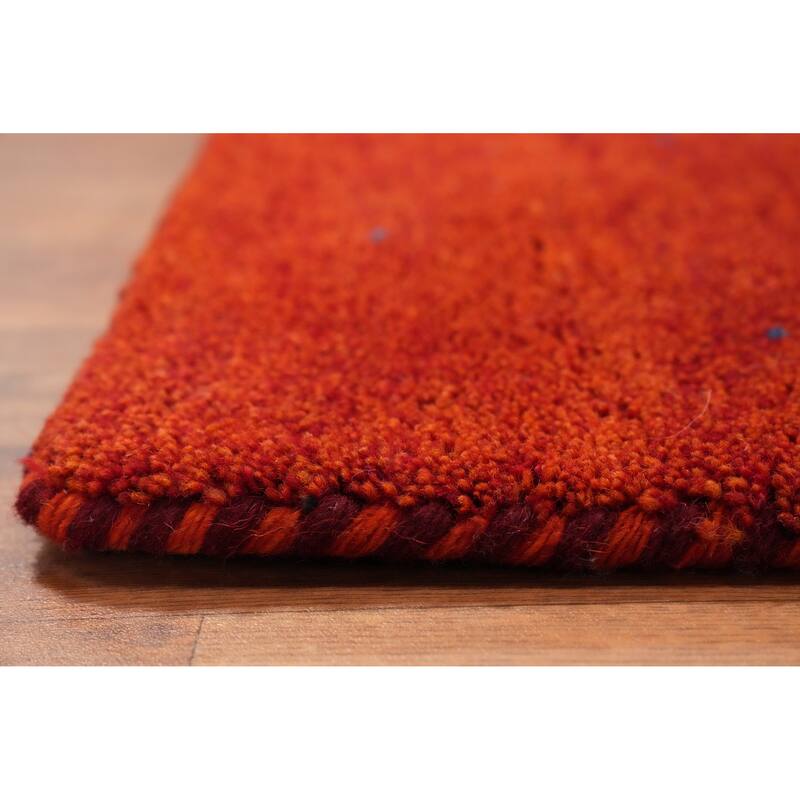 Hand Knotted Oriental 100% Wool Carpet Modern Geometric Red Gabbeh Area Rug - 12' 7'' X 9' 11''