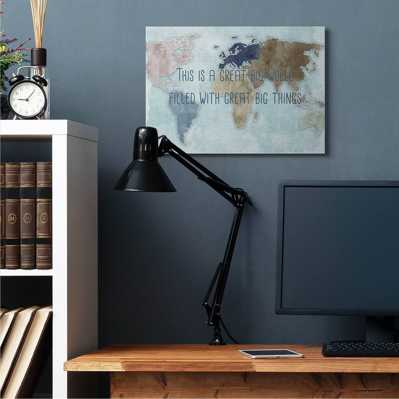 Stupell This is a Great Big World Phrase Map of Continents Canvas Wall Art