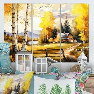 Designart "Yellow Barn In Spring III" Farmhouse / Country Canvas Wall ...