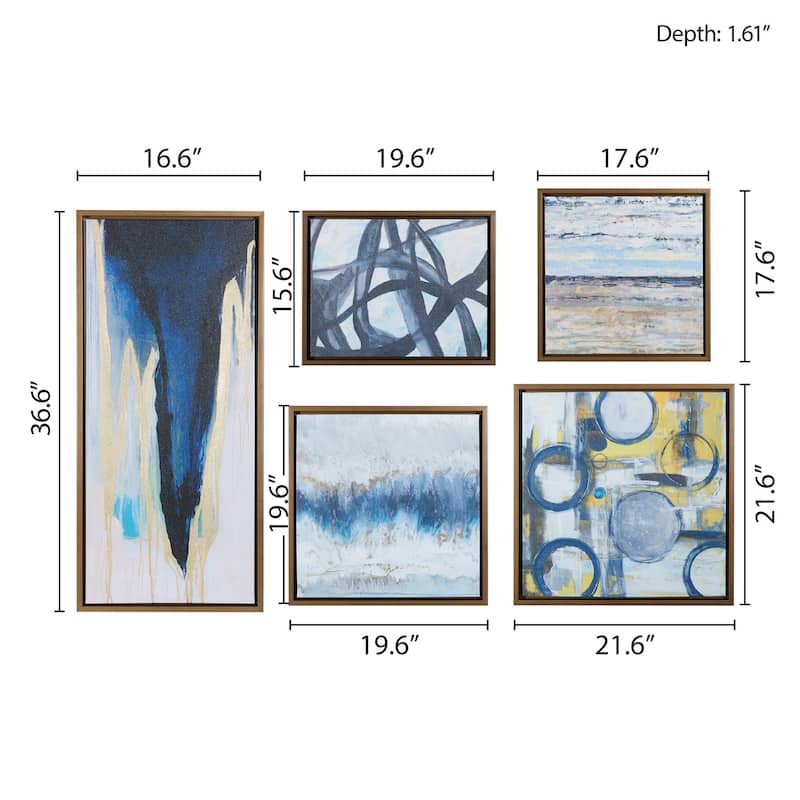 Madison Park Blue Bliss Abstract 5-piece Gallery Framed Canvas Wall Art Set
