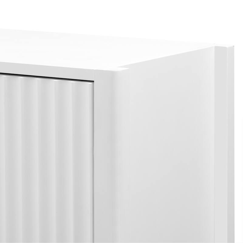 Roomfitters Sideboard Buffet Cabinet with 3 Door Mid-century Modern Fluted Accent Storage for Kitchen & Dining Room, White