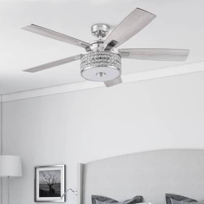52" Prominence Home Lanissa Brushed Nickel Crystal Shade Farmhouse Glam LED Ceiling Fan with Light & Remote Control
