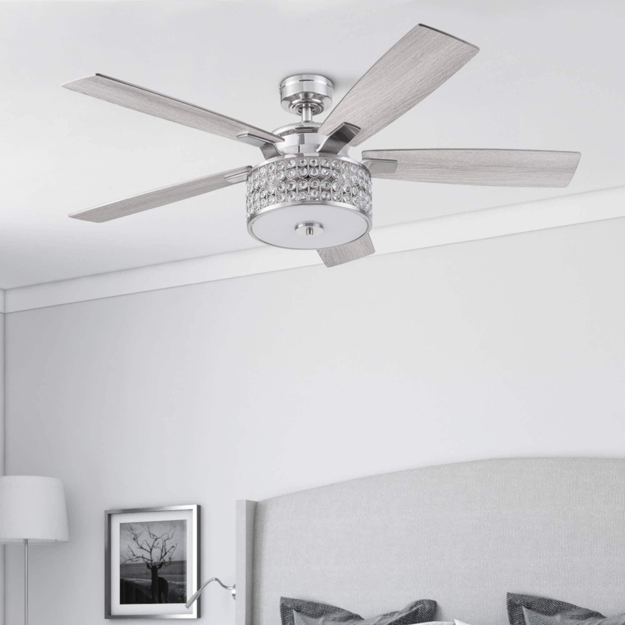52" Prominence Home Lanissa Brushed Nickel Crystal Shade Farmhouse Glam LED Ceiling Fan with Light & Remote Control