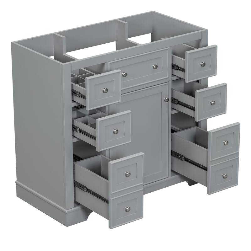 35.6" White Freestanding Bathroom Vanity with 6 Drawers, 1 Door, Adjustable Shelf, Modern Painted Finish