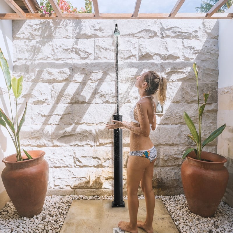 VINGLI Solar Heated Shower with Shower Head, Handhold/Foot Shower Tap for Outdoor Backyard Poolside Beach Pool Spa