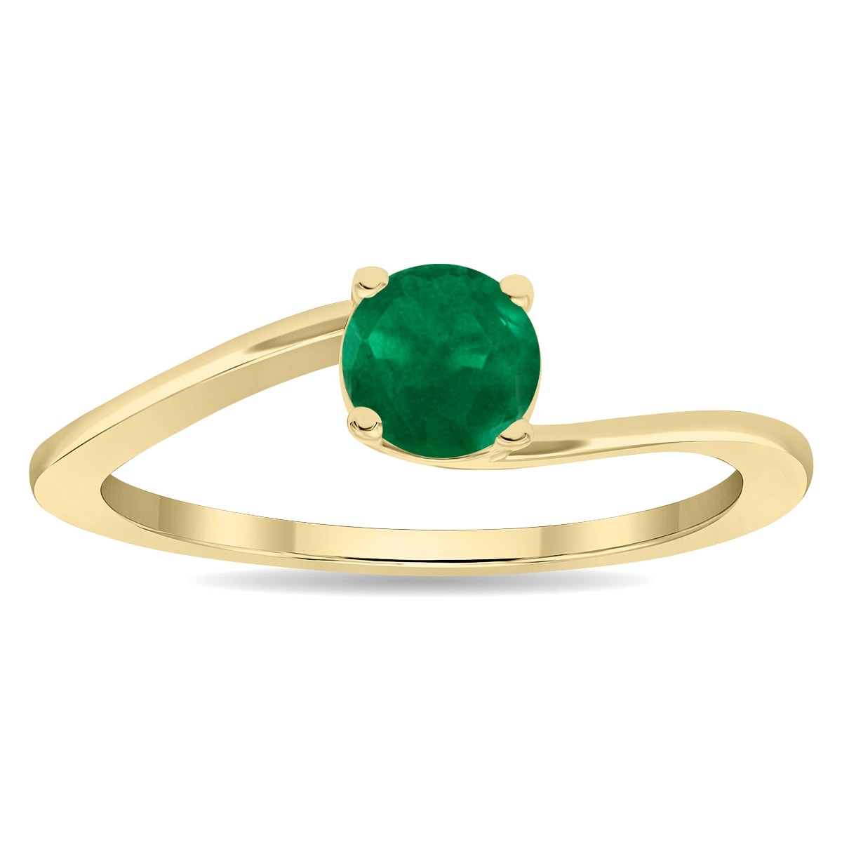 Marquee Women's Round Shaped Solitaire Emerald Wave Ring in 10K Yellow Gold