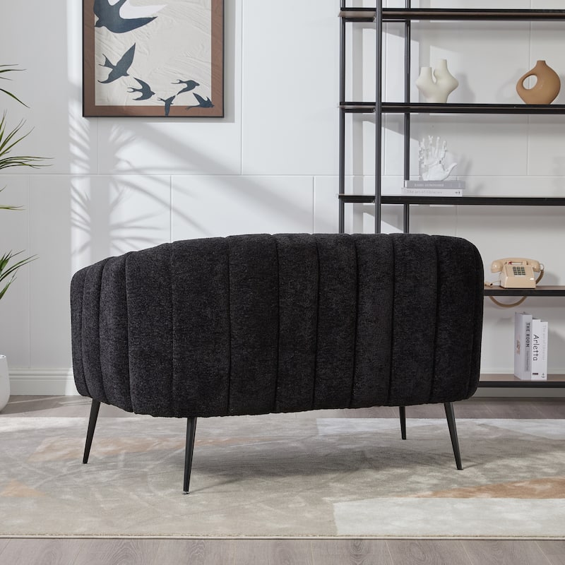 50.2"W Upholstered Mini Loveseat Accent Couch, Small Settee with Metal Legs, Channel Tufted 2-Seater Sofa