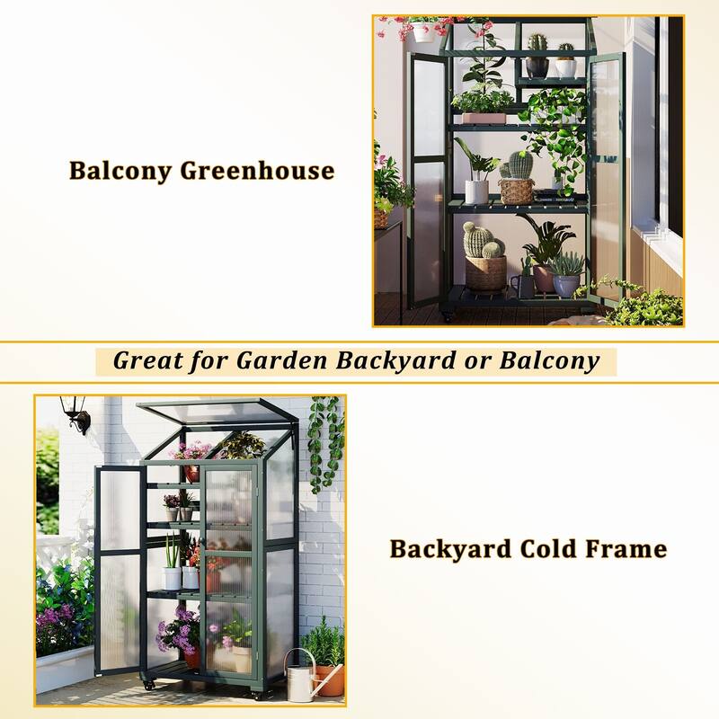62" Portable Cold Frame Greenhouse with Wheels & Adjustable Shelves