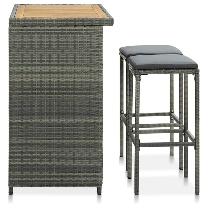 vidaXL 3 Piece Bar Set Poly Rattan Gray