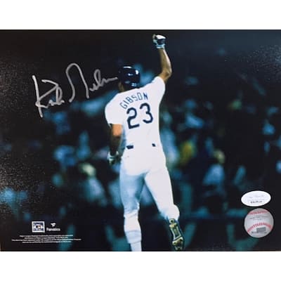 Kirk Gibson Autographed Los Angeles Dodgers 1988 World Series Game 1 Home Run Signed Baseball 8x10 Photo JSA COA - 8'6" x 11'6"