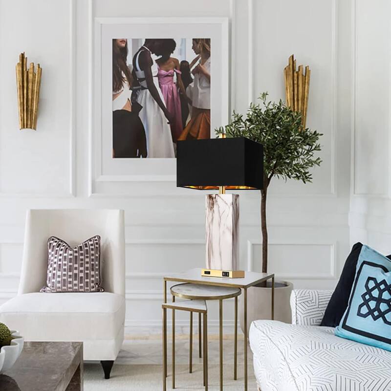 Touch Control Table Lamps Set of 2, Bedside Lamp with 2 USB Ports 1 AC Outlet, 3-Way Dimmable Lamp Shade for Living Room