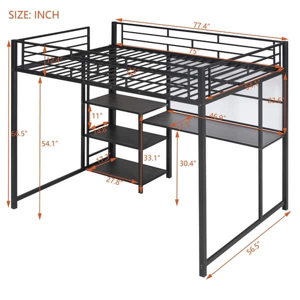 Full Loft Bed with Desk and Whiteboard, Space-Saving Mental Loft Bed ...