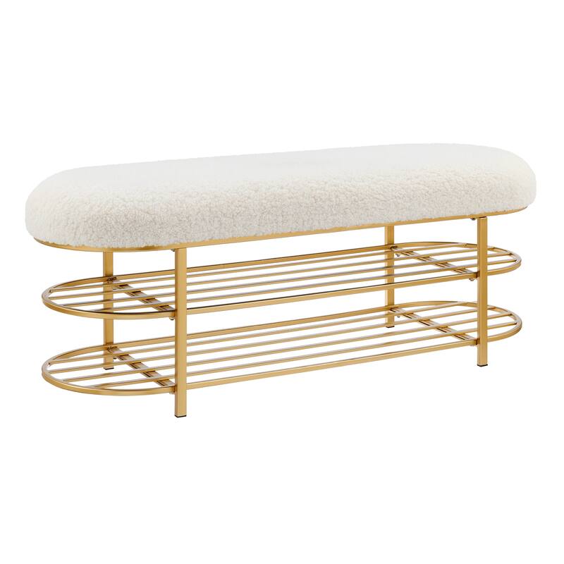 NPD Furniture Frisly Shearling Fabric Bench with Shelf