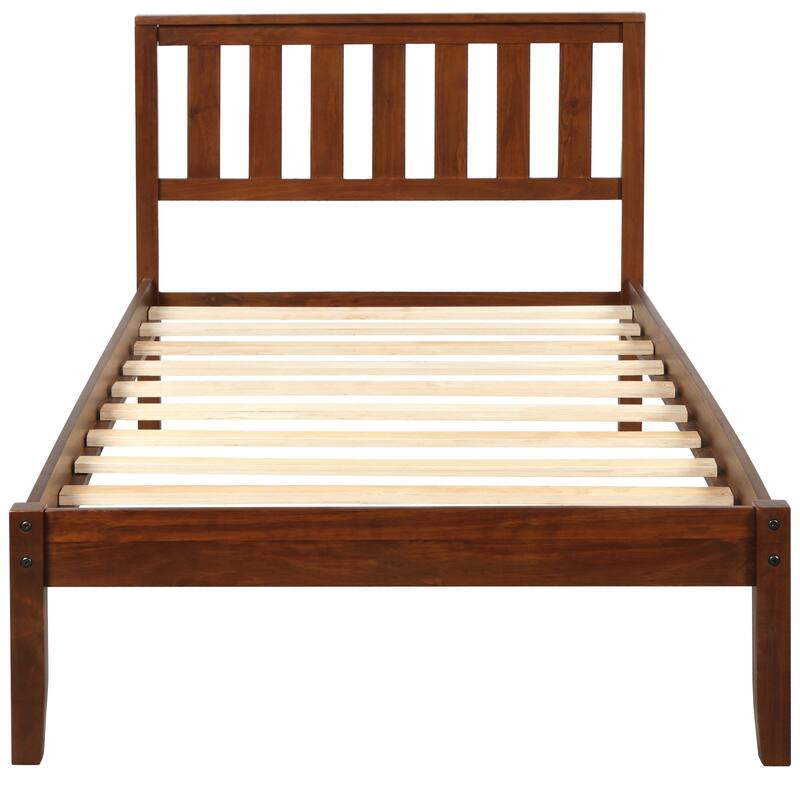 Espresso Wood Platform Bed with Headboard/Wood Slat Support, Twin
