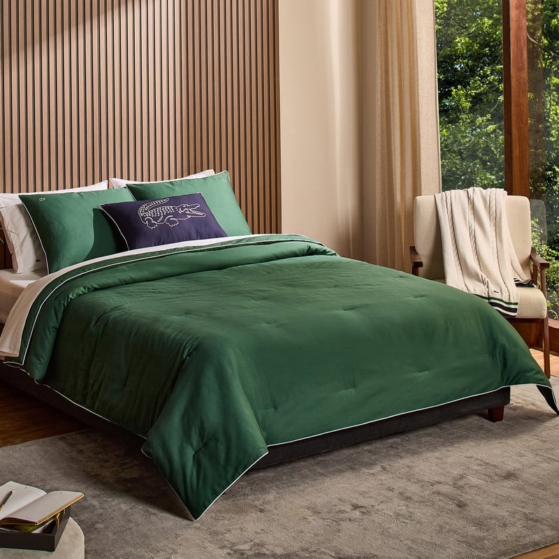 Lacoste Tiebreak 3-Piece Percale Cotton Comforter Set - Green - Queen