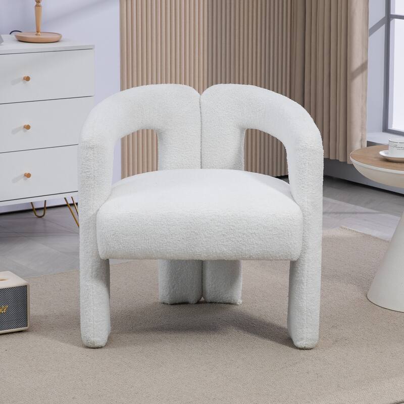 Teddy Fabric Modern Design Dining Chair, Open-Back Accent Chairs, Barrel Chair Upholstered Armchair for Dining Room Living Room - Beige