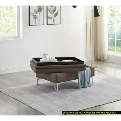 Casual Style Storage Ottoman 1pc Chocolate Color Fabric Upholstered Metal Legs Living Room Furniture