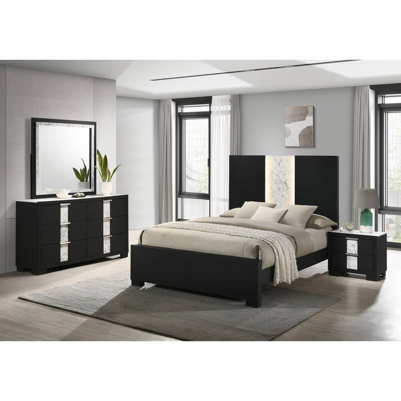 Eirena Black LED Panel Bed