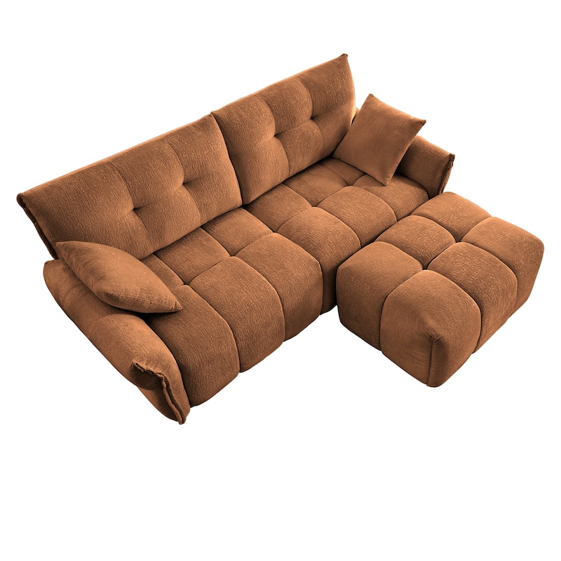 78.7" Chenille 2-Seater Sofa with Ottoman, Minimalist Design and High-Resilience Cushions