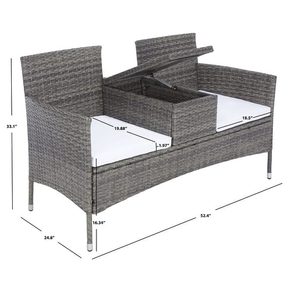 dimension image slide 2 of 3, SAFAVIEH Outdoor Viora Wicker Loveseat. - 52" W x 25" D x 33" H