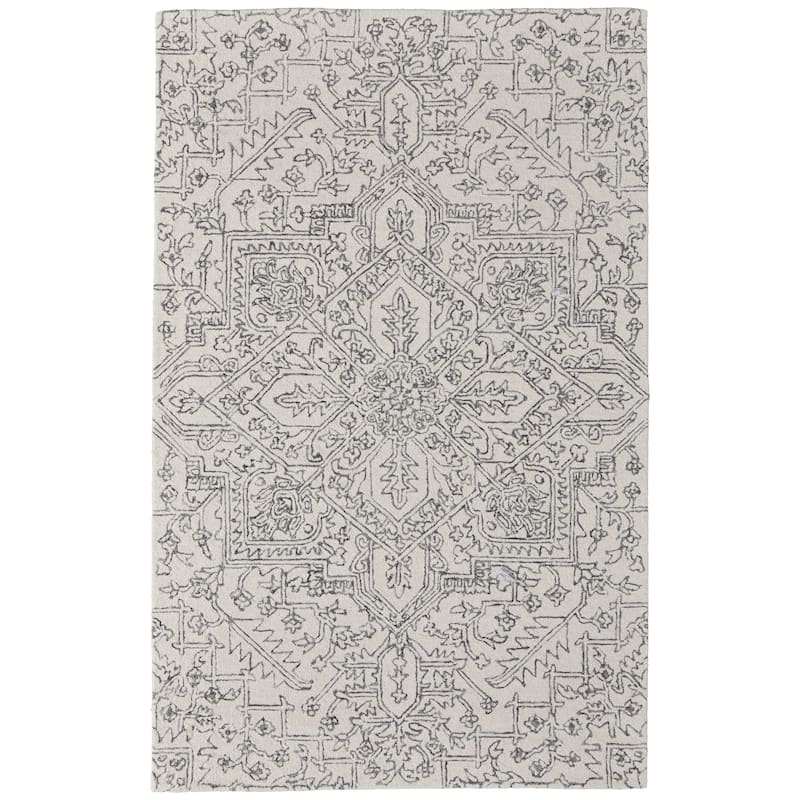 Grand Bazaar Natal Hand Tufted Medallion Transitional Area Rug - 8' x 10' - White/Gray