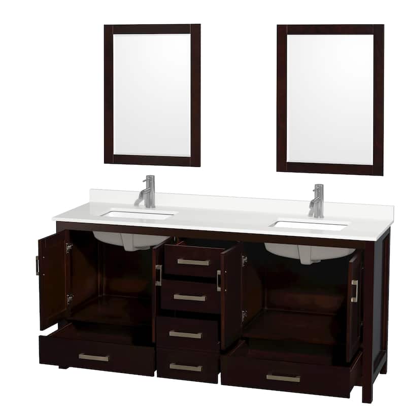 Sheffield 72-inch Double Vanity,Single Hole Quartz Top,24-inch Mirrors