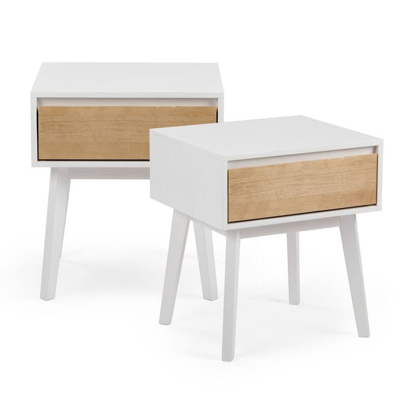 Max and Lily Scandinavian 1 -Drawer Nightstand - Set of 2 - White/Blonde