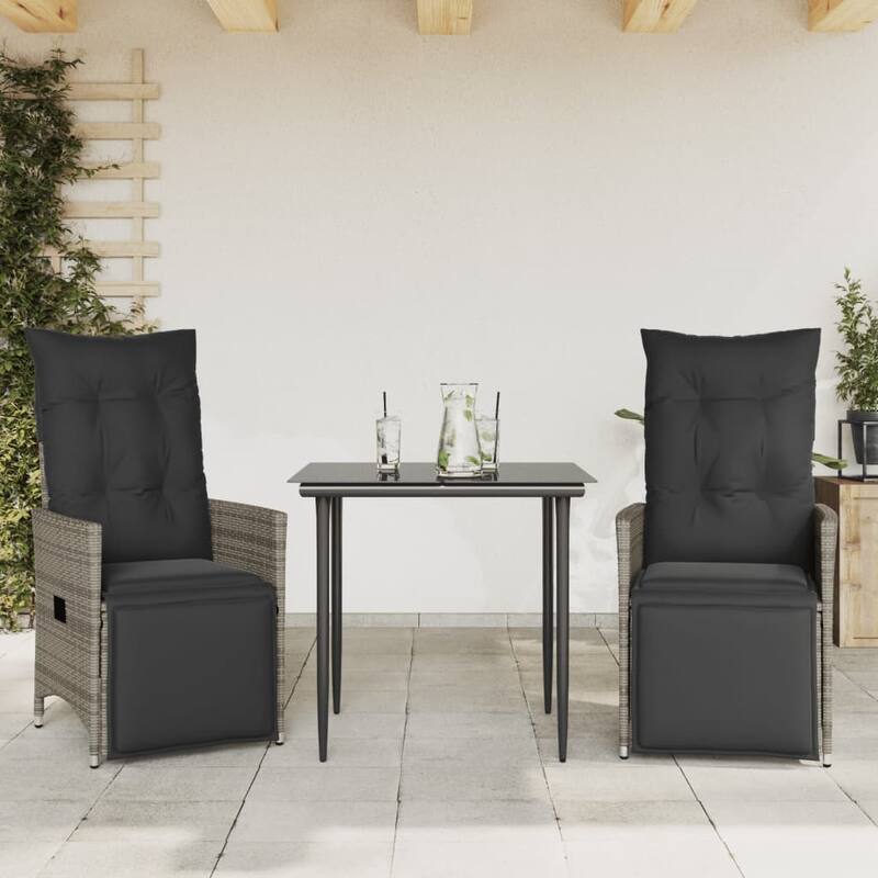 vidaXL Reclining Patio Chairs with Cushions Armchair Outdoor Seating Poly Rattan - 23.2 x 22.0 x 36.2