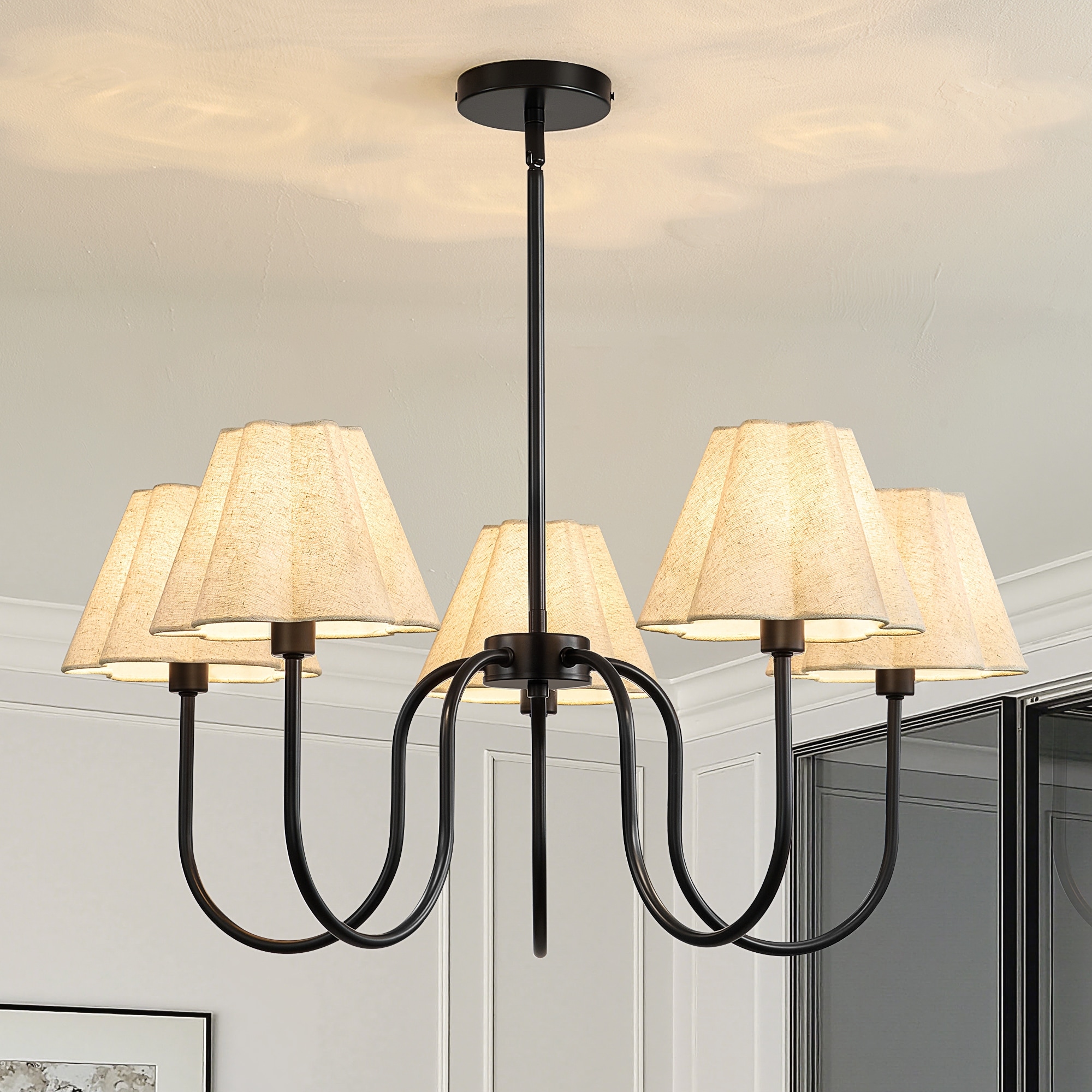 5-Light Modern Farmhouse Chandelier with Wavy Fabric Shades - 29.13''