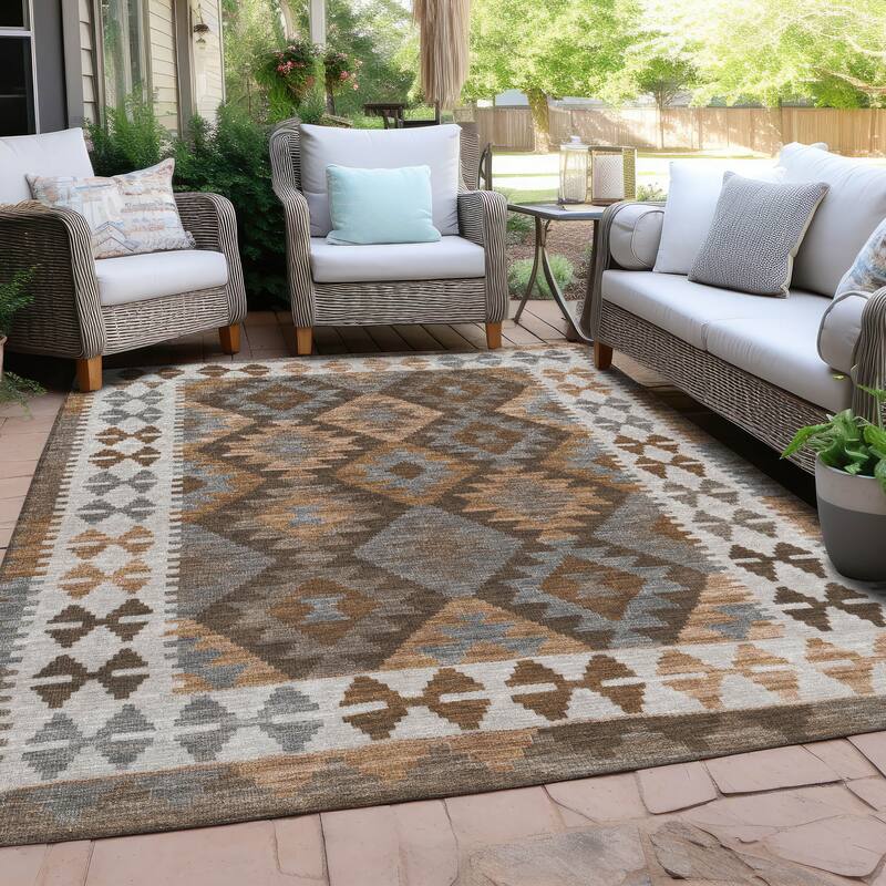 Machine Washable Indoor/ Outdoor Boho Global Chantille Rug - Copper - 9' x 12' - Rectangle