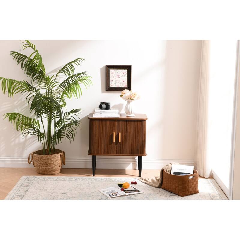 Retro-Inspired Walnut Ribbed Storage Cabinet