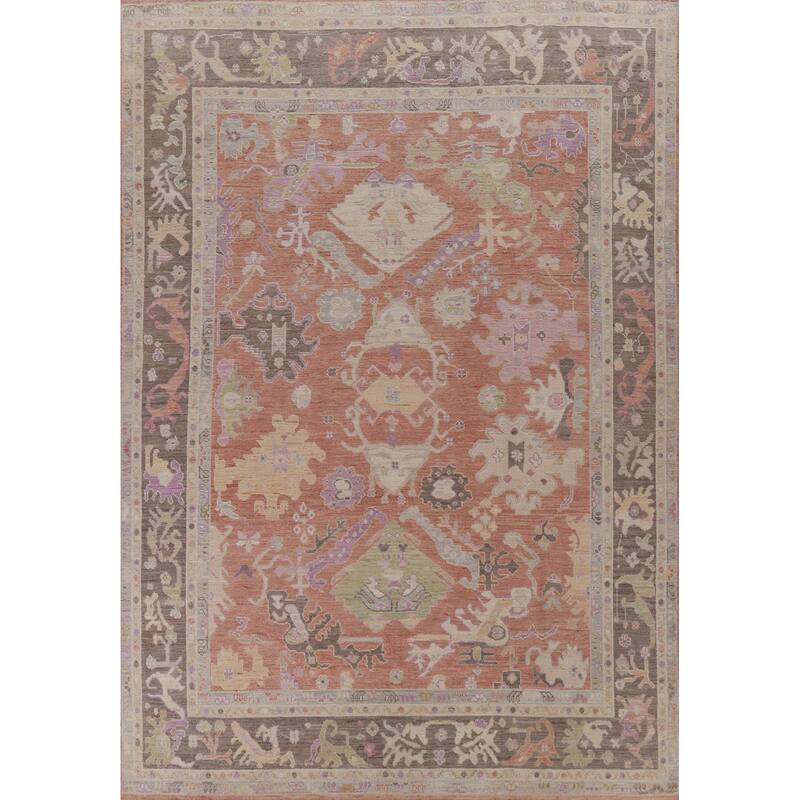 Hand Knotted Oriental 100% Wool Carpet Transitional All-Over Oranges & Rust Oushak Area Rug - 12' 0'' X 8' 11''