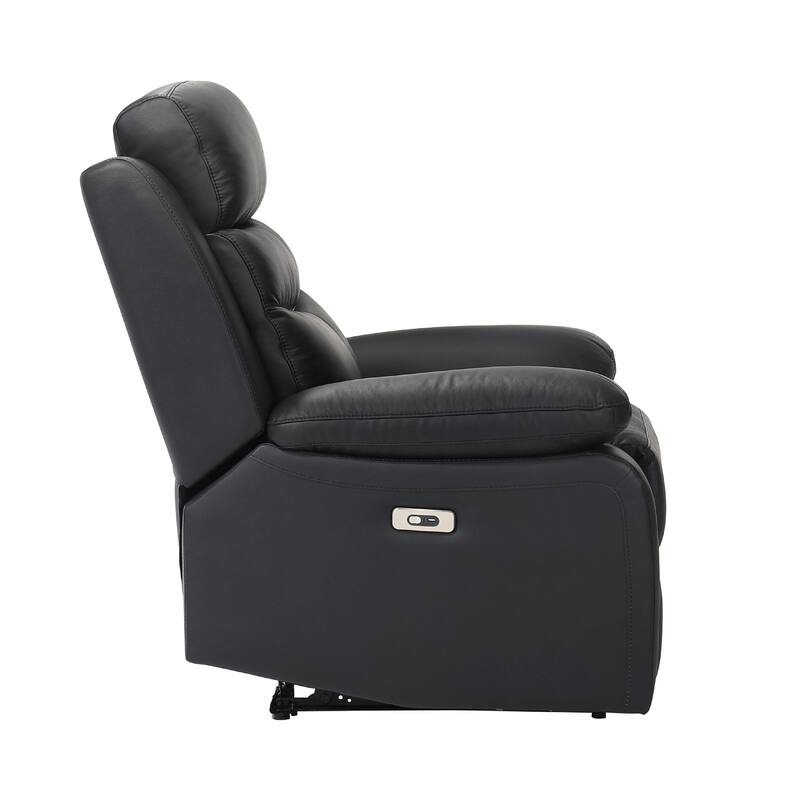 Hanna Power Reclining Chair, USB Port, Black Top Grain Leather